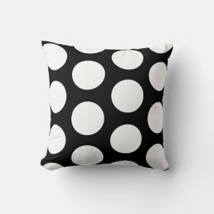 almohada de puntos de polka grande en blanco y neg
