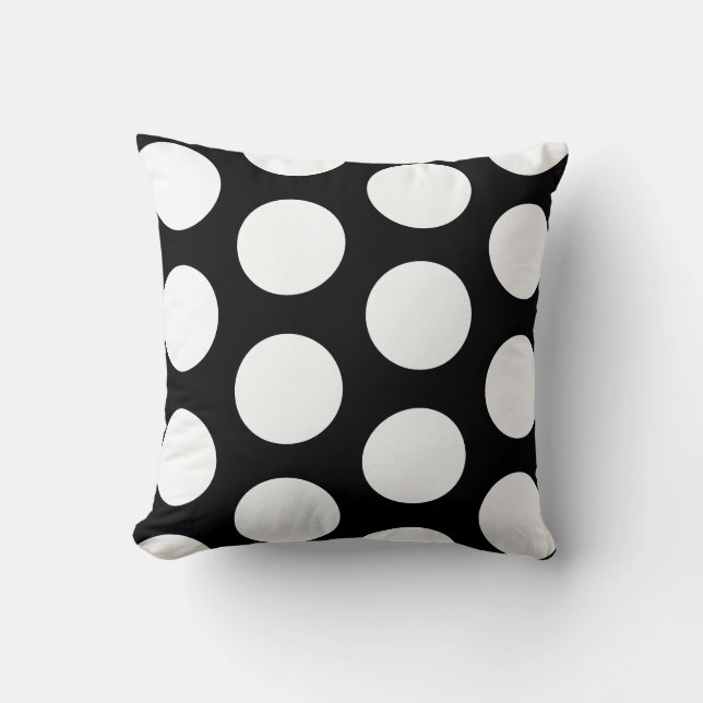 almohada de puntos de polka grande en blanco y neg (Anverso)