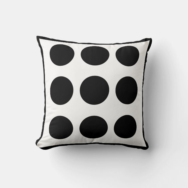 almohada de puntos de polka grande en blanco y neg (Anverso)