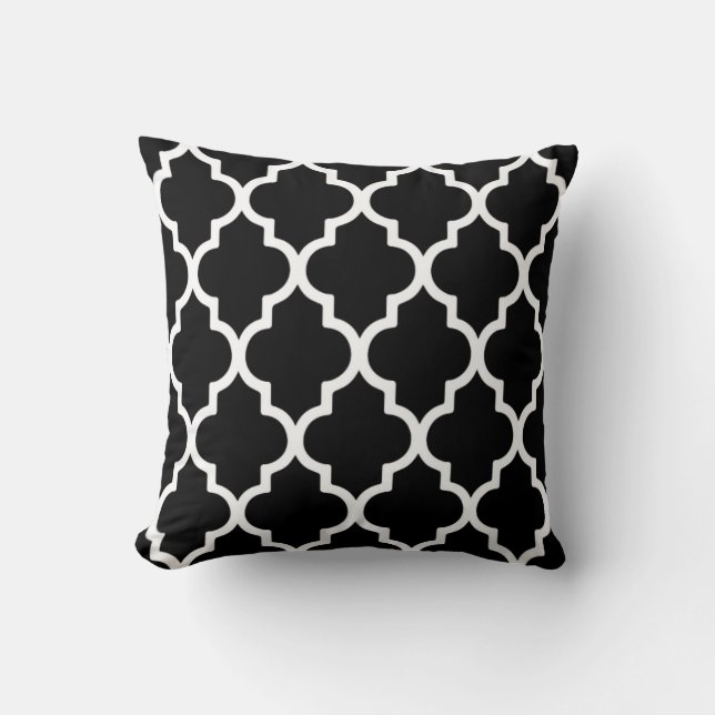 Almohada de Quatrefoil/blanco y negro (Anverso)