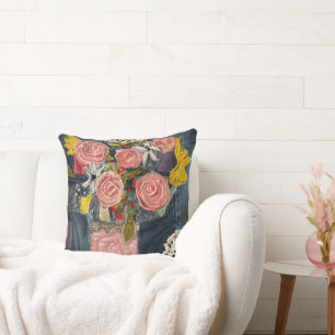 Almohada de ramo de flores de rosas rosadas