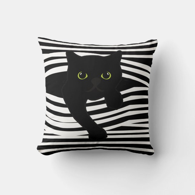 Almohada de rayas con gato asomándose (Anverso)