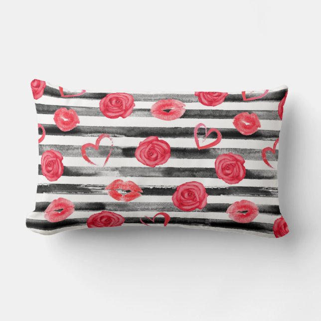 Almohada de rayas con rosas y besos (Anverso)