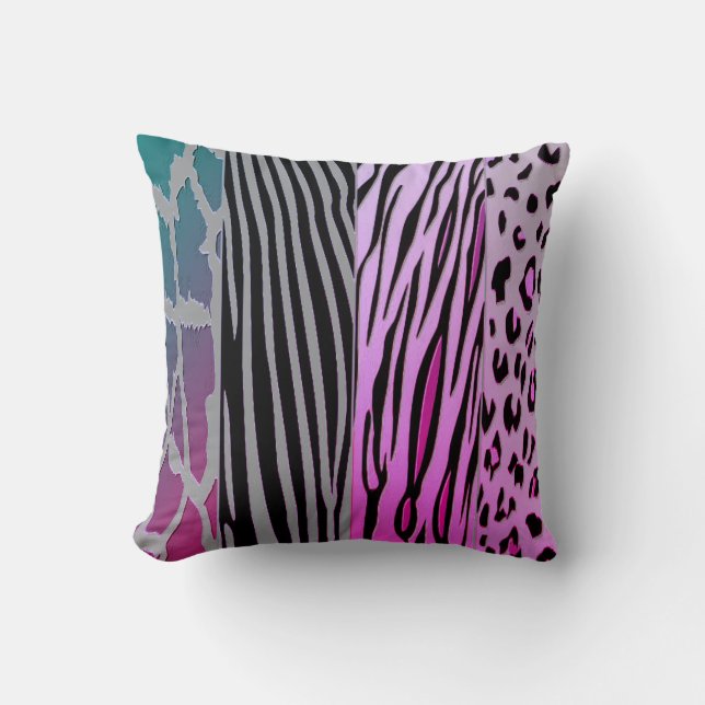 Almohada de rayas de cebra con estampado de animal (Anverso)