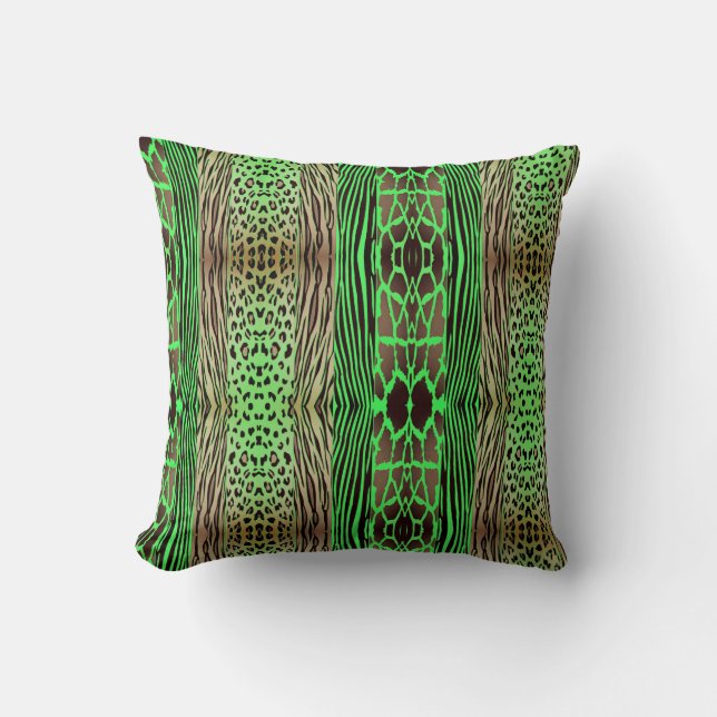 almohada de rayas de cebra estampada beige y verde (Anverso)