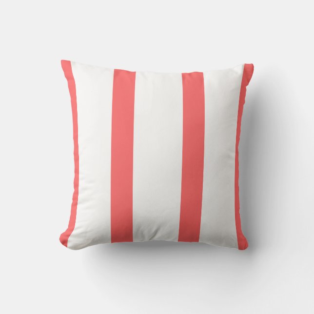 Almohada de rayas de coral y blanco (Anverso)