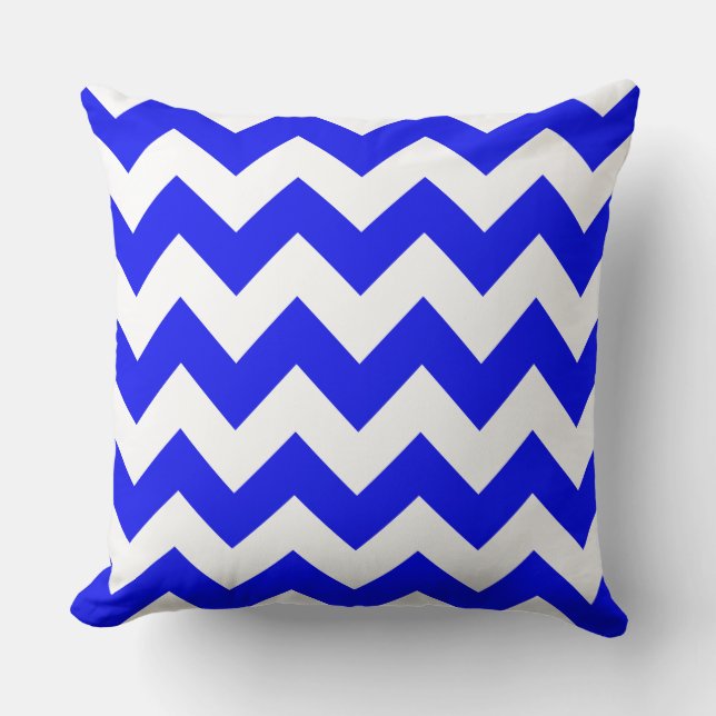 Almohada de rayas en zig-zag azul real (Anverso)