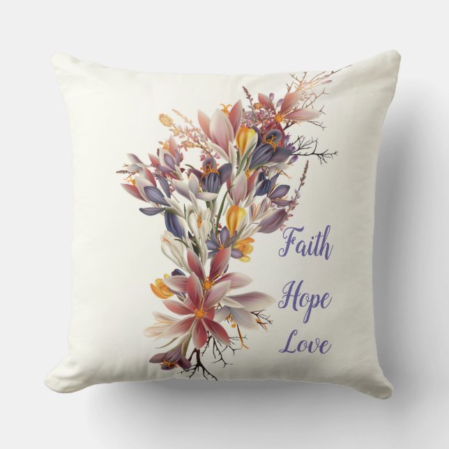 Almohada de rayas florales crema Fe Esperanza Amor (Anverso)