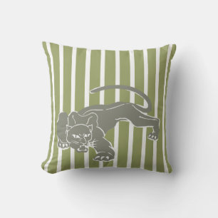 Almohada de rayas Green Safari con leopardo