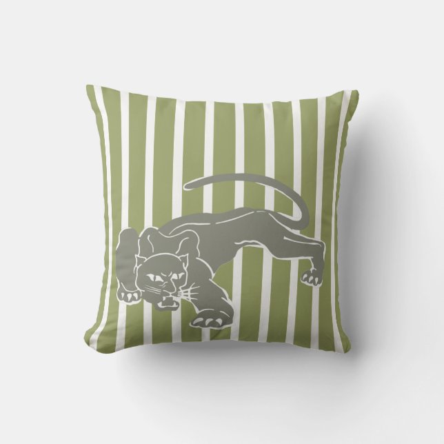 Almohada de rayas Green Safari con leopardo (Anverso)