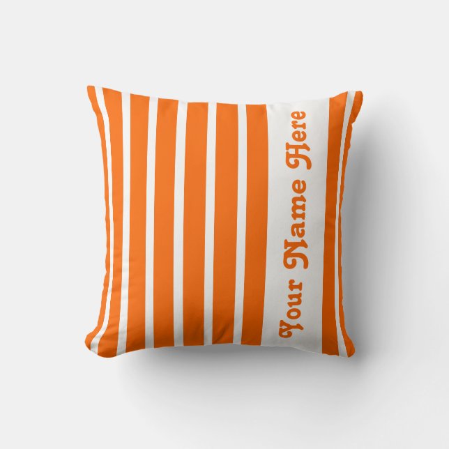 Almohada de rayas Safari Tangerina con nombre (Anverso)