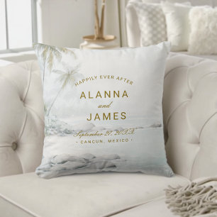 Almohada de recuerdo de boda de playa con acuarela