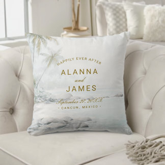 Almohada de recuerdo de boda de playa con acuarela