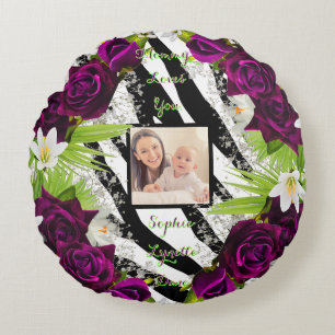 Almohada de redondeo floral de impresión cebra con
