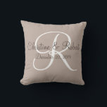 almohada de regalo de boda monogramada<br><div class="desc">Un maravilloso regalo boda personalizado,  monogramado con los nombres de las parejas y la fecha. También un buen regalo de aniversario.</div>