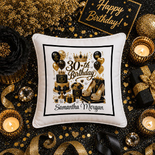Almohada de regalo de cumpleaños 30 negro dorado l
