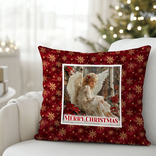 Almohada de regalo de Navidad Ángel Poinsettia Pac (Peaceful Poinsettia Angel Christmas Gift Pillow)