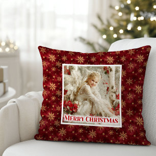 Almohada de regalo de Navidad de poinsettia roja a