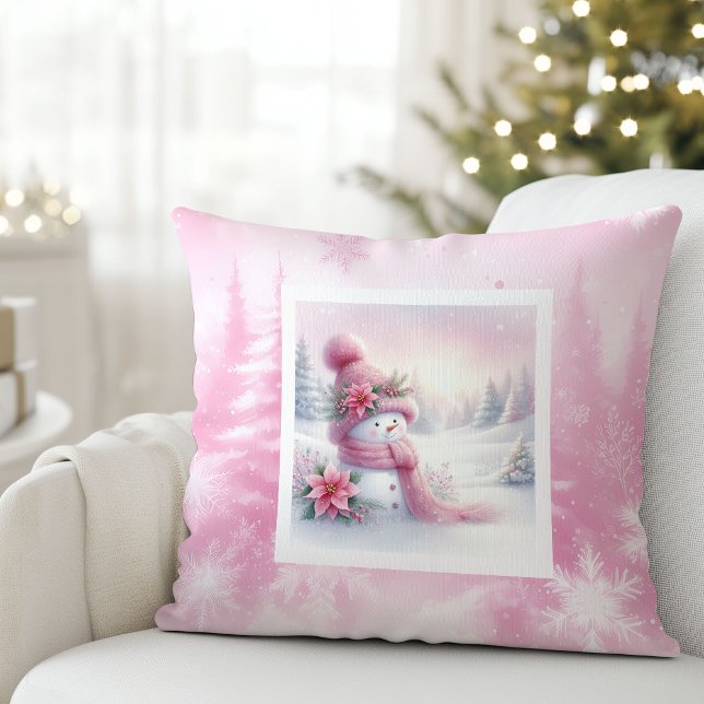 Almohada de regalo suave para niños con muñeco de  (Pink Snowman Winter Forest Soft Kids Gift Cushion)