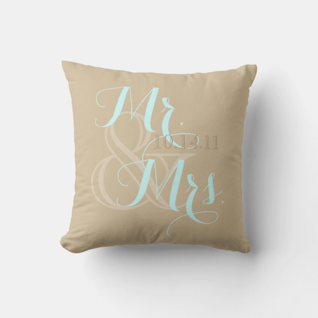 Almohada de remolino de bronceado de boda Sr. y Sr (Anverso)