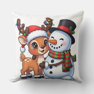 Almohada de reno y muñeco de nieve de Navidad ador