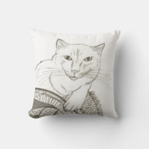Almohada de retrato de muñeco gato - morado