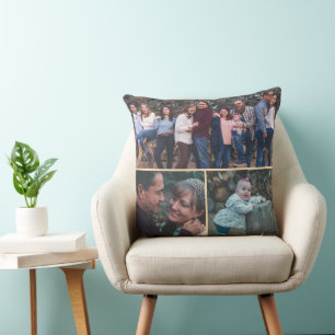 Almohada de reunión familiar con tres fotos