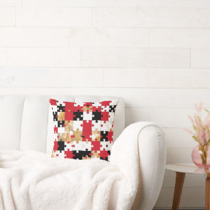 Almohada de rompecabezas rojo negro patrón dorado