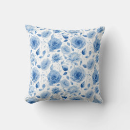 Almohada de Rosa Acuarela Azul Elegante - Hogar Fl