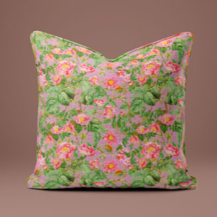 Almohada de rosa peonía rosa vintage en lila rubor
