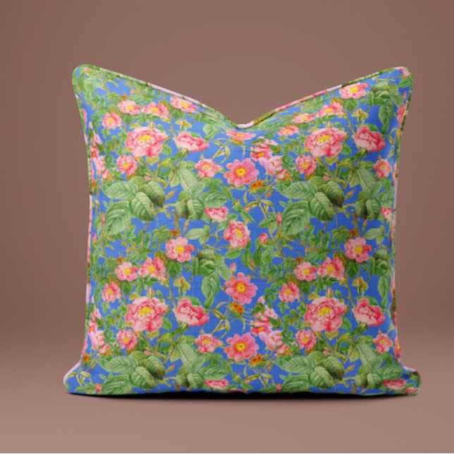 Almohada de rosa rosa vintage en azul real (Subido por el creador)
