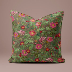 Almohada de rosa rosa vintage en oliva taupe