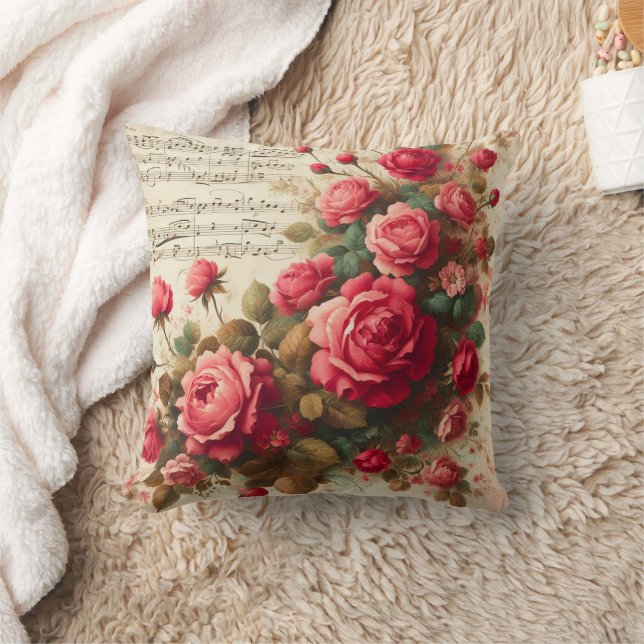Almohada de rosas y notas musicales (Manta)