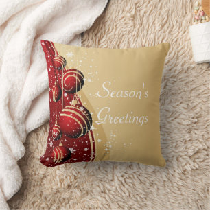 Almohada de saludos de temporada de borlas rojas d