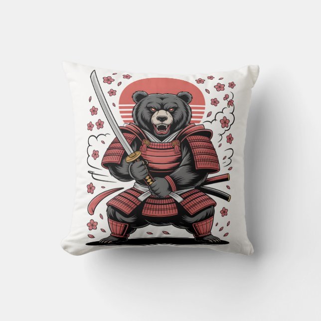 Almohada de Samurái Oso de 16" x 16" (Anverso)