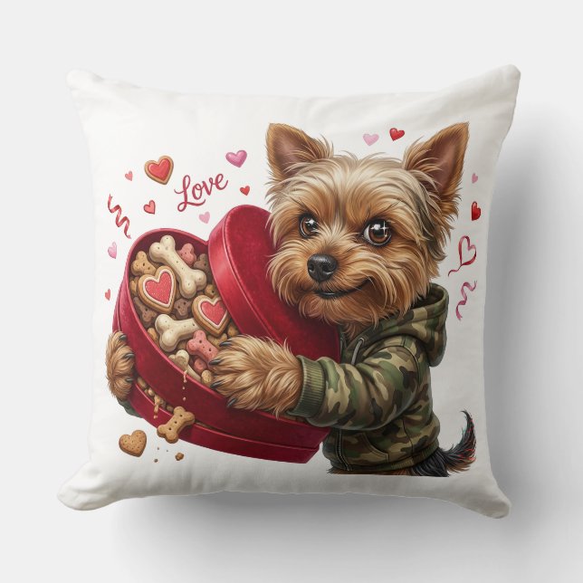 Almohada de San Valentín de Yorkie de dos caras |  (Anverso)