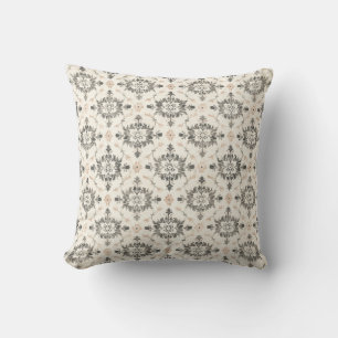 Almohada de seda de damasco francés de carbón y ru
