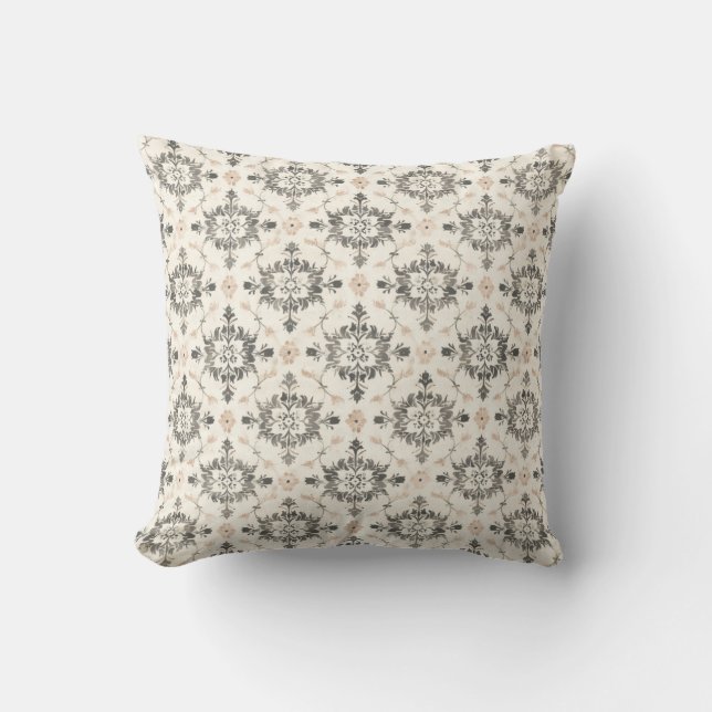 Almohada de seda de damasco francés de carbón y ru (Anverso)