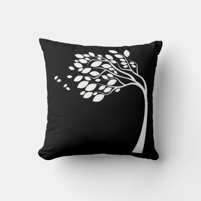 Almohada de silueta de árbol barrido lateral negro (Anverso)