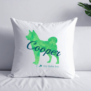 Almohada de Silueta de Shiba Inu Verde Pastel Pers