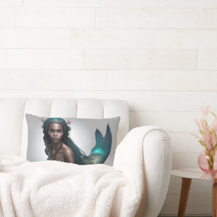 ALMOHADA DE SIRENA MUJER NEGRA CON CABELO ENREDADO
