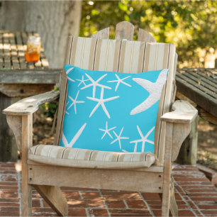 Almohada de sofá con patrón de estrella de mar azu