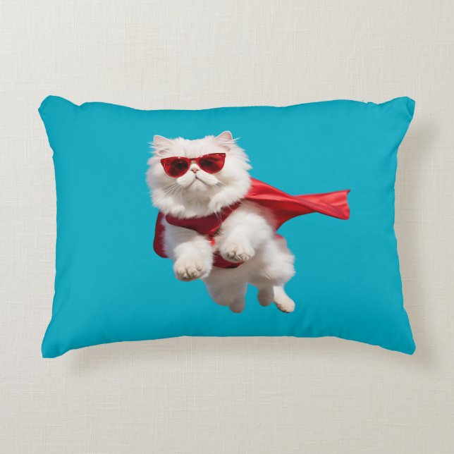 Almohada de superhéroe de gato persa blanco lindo  (Anverso)