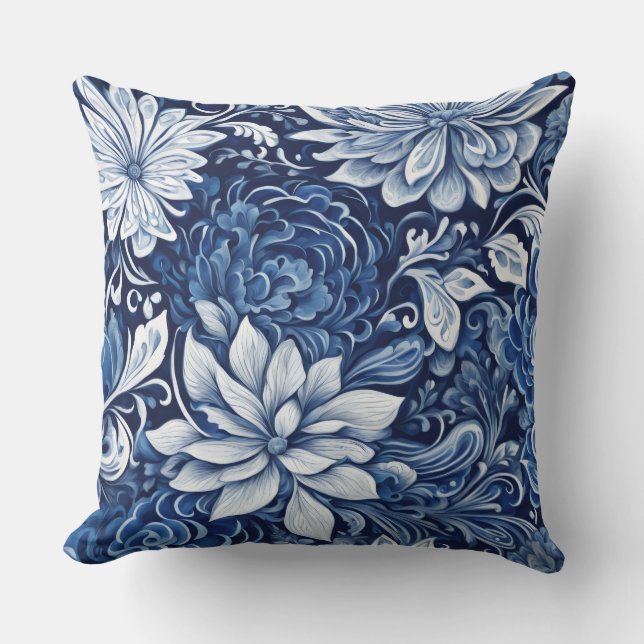 almohada de tapiz de pétalo índigo (Anverso)