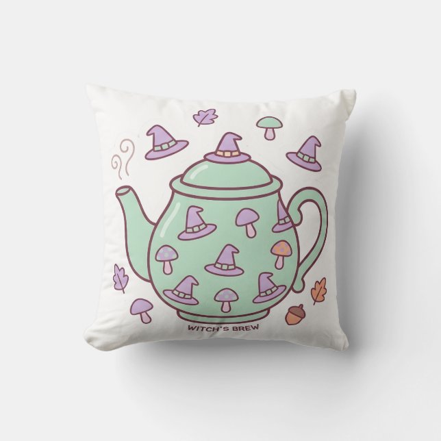 Almohada de Teapot Witch's Brew Pastel Kawaii (Anverso)