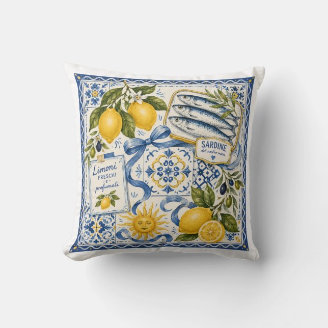 Almohada de Tejido de Baldosa de Limón Mediterráne (Anverso)