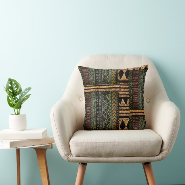 Almohada de tela con motivos geométricos de barro (Silla)