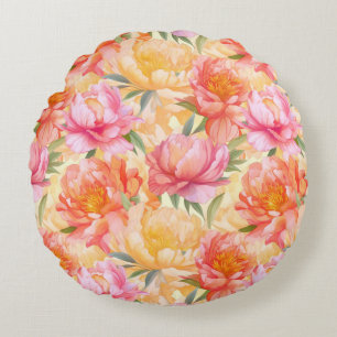Almohada de tela de algodón con flores de peonía