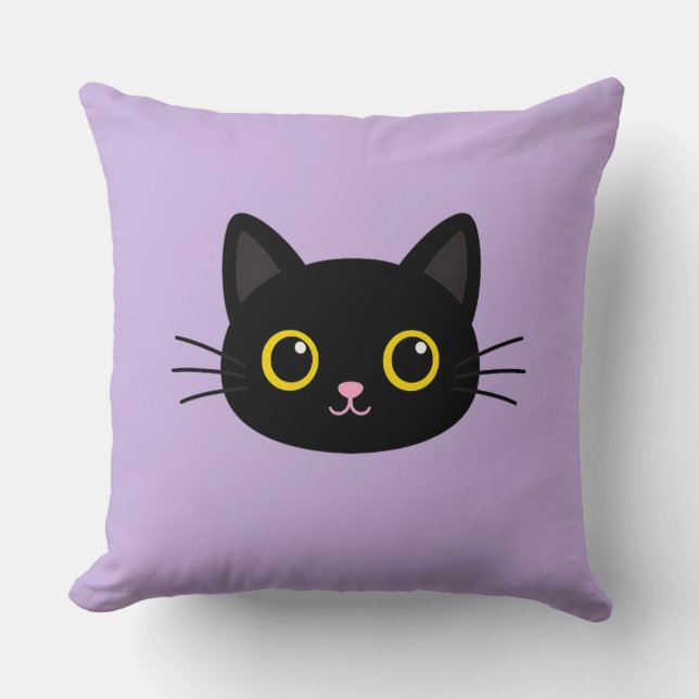 Almohada de Terciopelo con Cara de Gato Negro – Ga (Anverso)