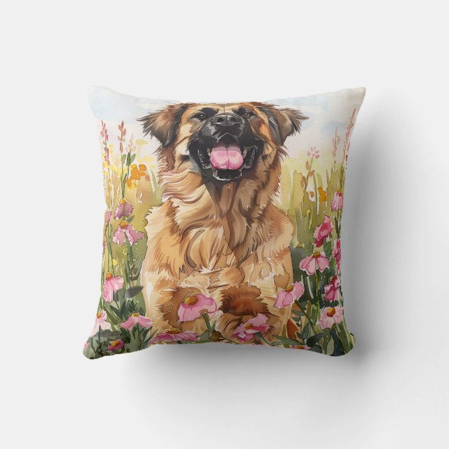 Almohada de Terciopelo de Acuarela de Leonberger (Reverso)